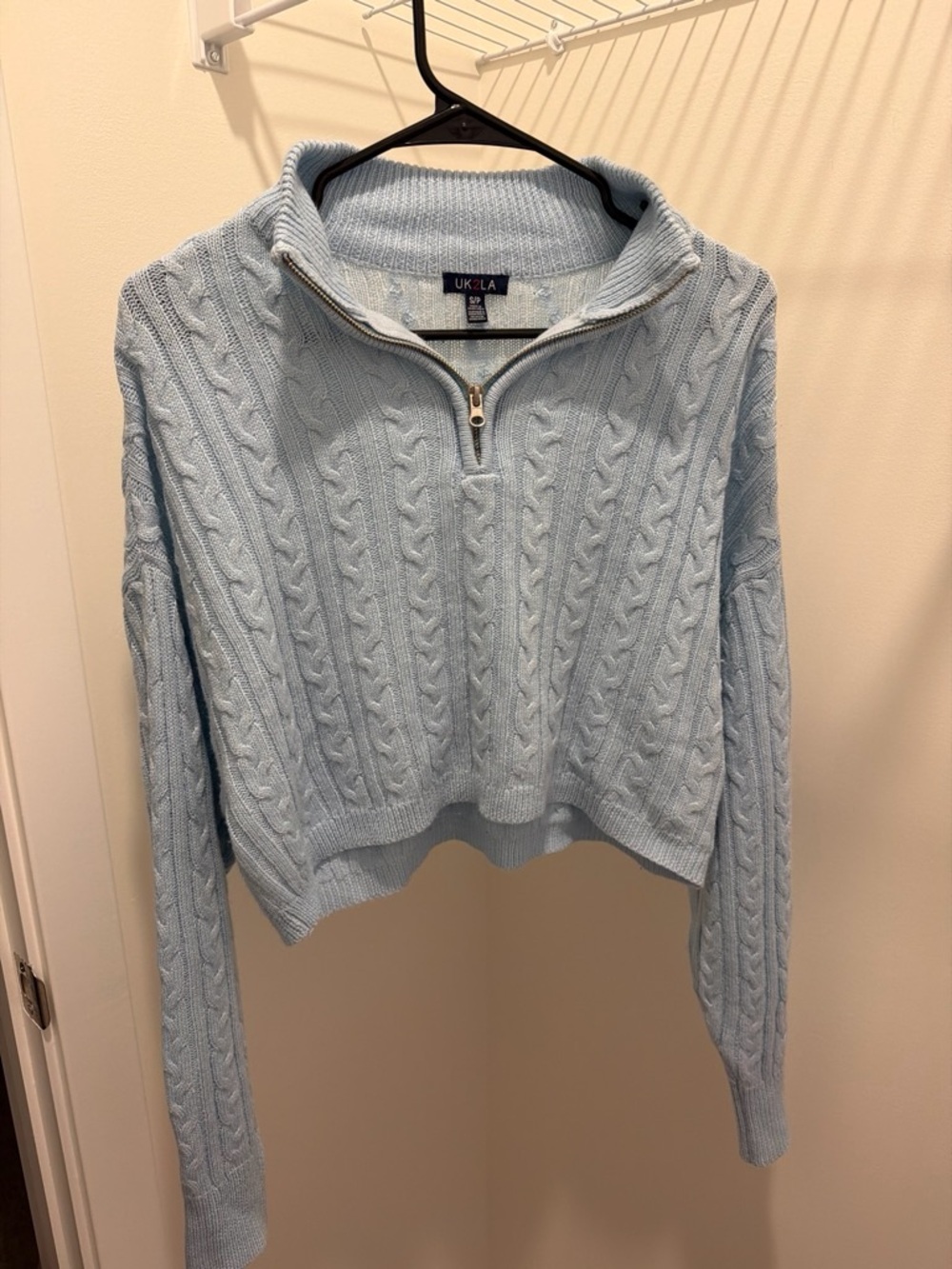 UK2LA Pale Blue Cable-Knit Half-Zip Pullover